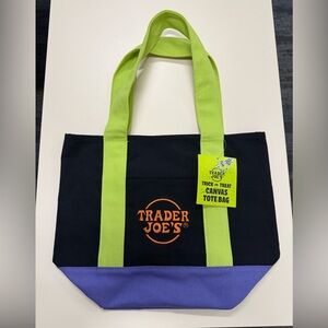 Trader Joe's Black and Purple Canvas Tote Bag